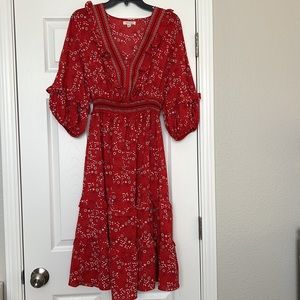 Max studio size medium red floral ruffle dress.